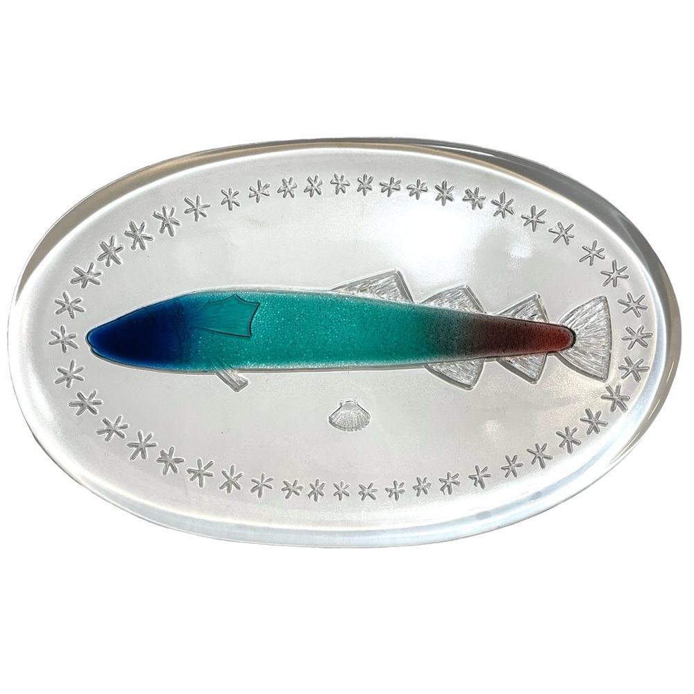 Vintage 1970s Walther West German Art Glass Ocean Life Series Fish Oval Platter